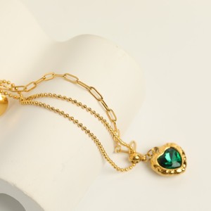 Collana con Ciondolo in Acciaio Inossidabile Placcato Oro con Zirconi Carline, Regalo di Compleanno per Donne - Product Image 4