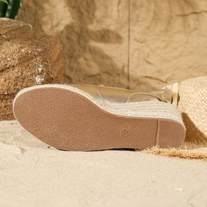 Sandales compensées pour femmes printemps 2026, espadrilles à <span class=keywords><strong>plateforme</strong></span> tissées dorées, chaussures décontractées pour femmes style vacances - Product Image 6