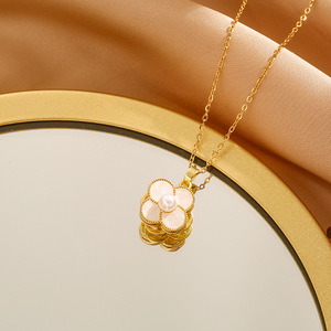 Collier en acier inoxydable avec pendentif rotatif fleur et perle, simple, orné de zircons, cadeau idéal pour la Saint-Valentin - Product Image 2