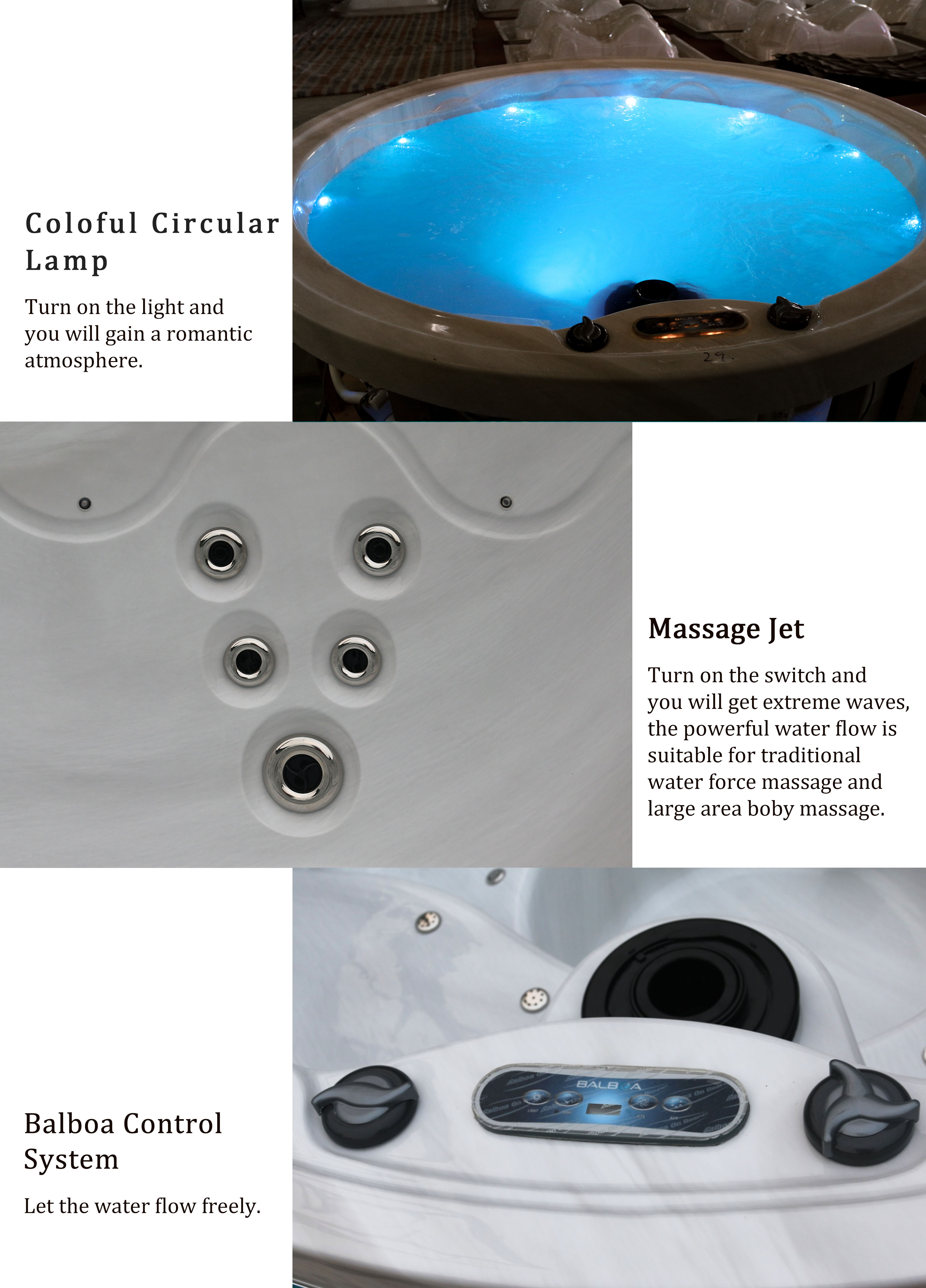New Design Round Massage Spa Hot Tub Outdoor Whirlpool Bathtub For 4 People