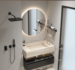 Customized size extremely simple wind rock board integrated seamless basin intelligent <b>mirror</b> <b>wall</b> hanging bathroom cabinet - Product Image 4