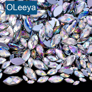 Oleeya รองเท้าแตะคริสตัลทรงมาร์คีส์แบนราบ7X15มม. หินฮอคริลิคตาปี9X18มม. - Product Image 1