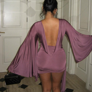 Miniabito drappeggiato Mulberry con maniche a <span class=keywords><strong>angelo</strong></span> e drappeggio bodycon, ideale per compleanni - Product Image 5