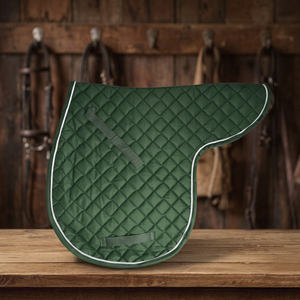 English Style <b>Green</b> Diamond Quilted <b>Felt</b> Horse Saddle Pad Custom Color Numnah - Product Image 2