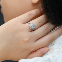 Bague de fiançailles en argent sterling 925 avec moissanite blanche ronde taille brillant 2ct 3ct couleur D VVS1 et halo de moissanites