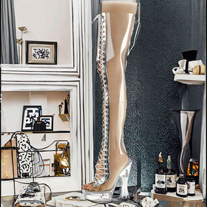 Zapatos de Tacón de Aguja de 14 cm, Sensuales, Estilo Fetish, Punta Abierta, para Pole Dance, Discotecas, Bailarinas Exóticas, Plataforma Transparente, por Encima de la Rodilla - Product Image 2