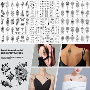 Nuovi Adesivi per Tatuaggi in Stile Europeo <span class=keywords><strong>e</strong></span> Americano, Tema Nero <span class=keywords><strong>e</strong></span> Bianco, Geometrici, <span class=keywords><strong>Farfalle</strong></span>, <span class=keywords><strong>Fiori</strong></span>, Sexy, per Donne - Product Image 1