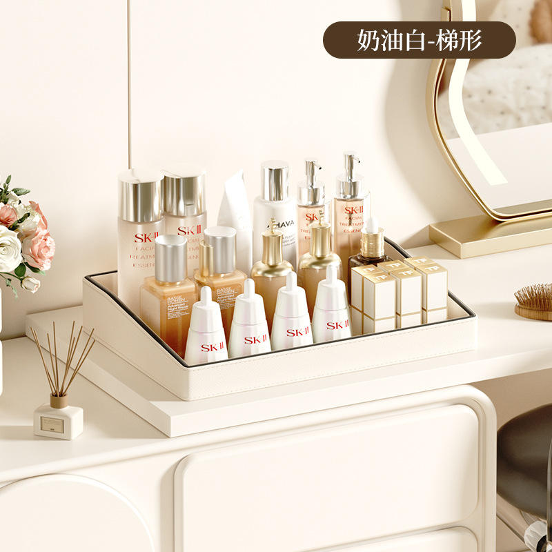 Trapezoide-crema blanco-caja de almacenamiento de cosméticos