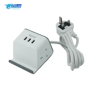 Wireless Charger 2Ac Electrical Power Outlet Cube Extension Power Socket 3 Usb Ports With Phone Holder