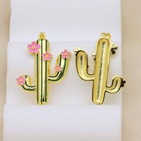 Kalung Liontin Bunga Kaktus Enamel untuk Wanita, Gaya Ins, Perhiasan Sehari-hari, Perhiasan Statement