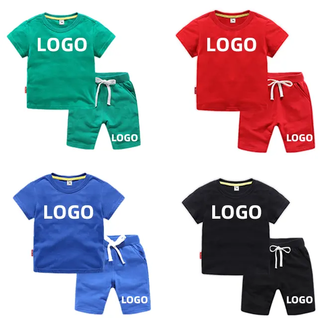 Quality 100% cotton baju anak grosir 2-8 years kids clothes 2 piece suit children casual sports t shirt shorts boy clothing set