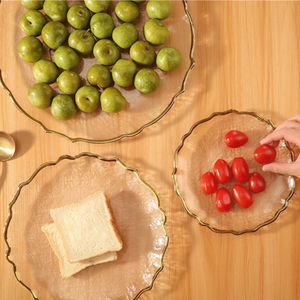 المائدة المنزلية الشفافة شفافة أطباق طعام غربية شفافة بحافة ذهبية طقم أطباق - Product Image 5