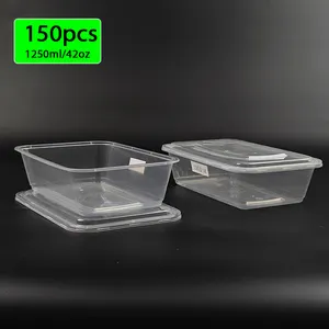 150pcs 1250ml 42oz Clear Fruit Salad Takeaway Microwavable Plastic Bento Food Storage Lunch Box Meal Prep Container