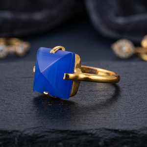 Anillo de Boda Infantil Hecho a Mano en Acero Inoxidable con Calcedonia Azul, Diseño de Aro Hidro, Chapado en Oro, Nuevo - Product Image 4