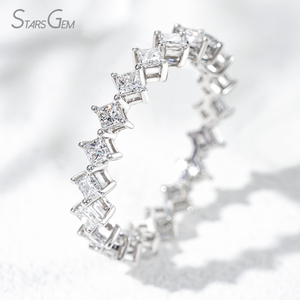 Starsgem 1.18ct 2,1*2,1mm corte princesa laboratorio cultivado diamante DFE VS 18K oro blanco Unisex clásico anillo de eternidad - Product Image 1