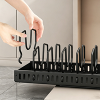Organisateur de casseroles et poêles coulissant réglable pour armoire, étagère à vaisselle avec séparateurs amovibles, support de rangement en métal pour ustensiles de cuisine