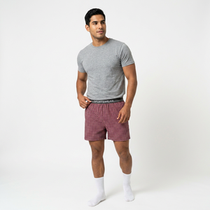 Men's Cotton Woven Plaid Anti-static Mid-Rise <b>Boxer</b> Shorts with <b>Custom</b> Waistband OEM Wholesale Tirupur - Product Image 2