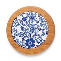 Sous-verre rond en céramique et bambou, personnalisé en usine, style rétro chinois, avec peinture de paysage, idéal pour le thé et comme dessous de plat