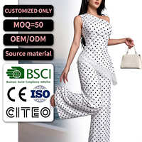 Ensemble assorti 2 pièces en polyester pour femme, blanc et noir uni, haut asymétrique à volants en dentelle et pantalon évasé taille haute en toile, idéal pour les fêtes estivales