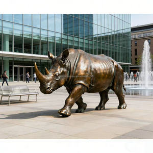 Sculpture de <span class=keywords><strong>rhinocéros</strong></span> en bronze grandeur nature, statue d'animal pour jardin extérieur - Product Image 4