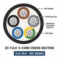Câble d'alimentation ZC-YJLV 5 conducteurs 0,6/1 kV classe C ignifuge Al/XLPE/PVC, câble de câblage triphasé terre neutre TN S IEC 60502