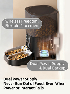 Comedero automático para mascotas con control por aplicación, doble tazón, bandeja de comida de acero inoxidable 304, temporizador, máquina de alimentación para gatos y perros - Product Image 5