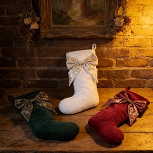 Chaussettes de Noël 2027 en velours tricoté avec nœud, joli sac pour bonbons, décoration de cheminée et d'arbre - Product Image 1