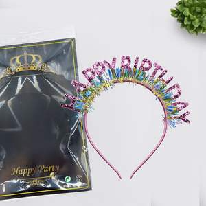 Joyeux anniversaire lettres fête décoratif Laser paillettes bandeau cheveux arc <span class=keywords><strong>naissance</strong></span> jour cheveux bande tête accessoires - Product Image 2