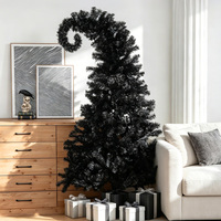 Sapin de Noël artificiel d'intérieur éclairé de 180 cm, noir, à col incliné, avec écran LED, lumières multicolores étanches