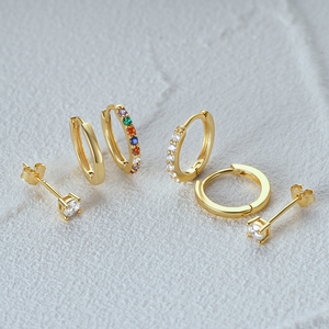 CANNER Juego de 3 Piezas de Aretes de Aro con Zirconia Cúbica Blanca, Diseño Simple y Elegante, Plata de Ley S925, para Mujer - Product Image 6