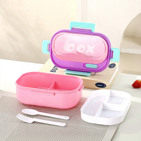 Boîte à lunch double niveau 3 compartiments, mignonne, étanche, sans BPA, compatible micro-ondes, de qualité alimentaire, avec fourchette à boucle, pour étudiants et employés de bureau