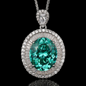 Ensemble de bijoux vintage tendance en cuivre écologique avec pendentif ovale en zircone cubique noir et gris 15*18mm pour femme - Product Image 5