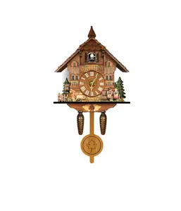 Reloj de pared decorativo con movimiento de cuco de cuarzo, reloj de madera con pájaro