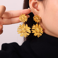 Anting Wanita Model Bunga Berongga Besar, Tren Eropa Amerika, Best Seller, Tahan Lama, Lapis Baja Tahan Karat Berlapis Emas 18K