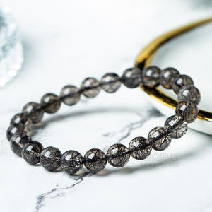 Bracelet en pierre naturelle, charme en quartz noir rutilé, perles, ST329 - Product Image 2