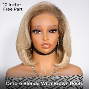 Ash Blonde Ombre courte coupe émoussée Bob perruque avec couches ondulées fermeture de cheveux humains perruques 180 densité vendeur de cheveux en gros - Product Image 2