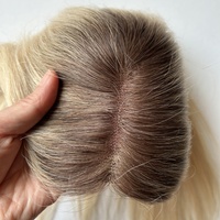 Stock 4.5x5 geschlossene transparente Spitze Topper Jungfrau brasilia nischen Menschenhaar Balayage Highlight blonde Frauen Toupet