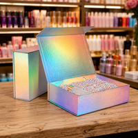 Boîte pliante avec logo personnalisé, boîte en papier holographique de luxe, coffret cosmétique, emballage cadeau, emballage de luxe pour soins de la peau, boîtes magnétiques