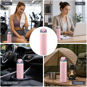 Stainless Steel Vacuum Insulated Tumbler 16oz 24oz <b>Pink</b> Travel Water <b>Bottle</b> with Lid Minimalist Design - Product Image 6