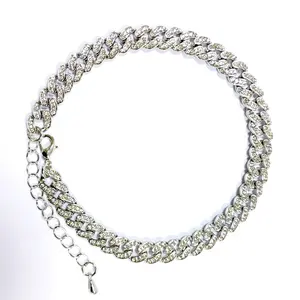 Hip Hop Alloy And Bling Rhinestone 9mm Iced Out Cuban Chain Anklet Jewelry