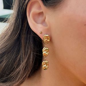 Pendientes colgantes de acero inoxidable de tres capas con forma de rostro, pliegues irregulares, diseño geométrico para mujer, joyería de moda - Product Image 3