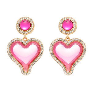 Boucles d'oreilles pendantes en résine rose <span class=keywords><strong>vintage</strong></span>, boucles d'oreilles plaquées or avec strass pour filles - Product Image 1