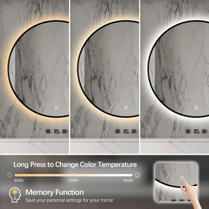 All'ingrosso 3 colori di illuminazione nero metallo incorniciato Hotel Touch Screen moderno Smart retro illuminato rotondo specchio del bagno - Product Image 6
