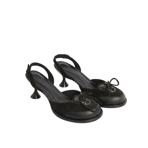 Pumps à bride arrière en PU noir avec bout rond, talon fin de 5 cm, semelle extérieure en caoutchouc respirante et antidérapante, à porter toute l'année - Product Image 1
