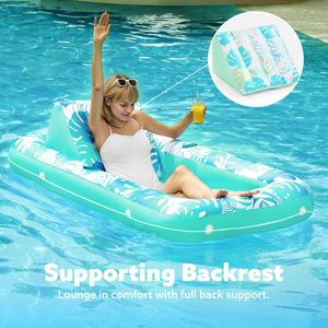 Inflatable Floating Lounge Bed 180x90cm PVC Adult Pool Float With Cup Holders And <b>Backrest</b> For Swimming Pool Relaxation - Product Image 2