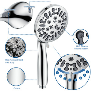 Cabezal de Ducha Ajustable de 9 Funciones con Rociador de Masaje y Lluvia, Cromado, Set de Ducha de Mano Tipo Spa - Product Image 1