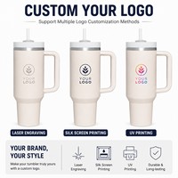 Mug Kopi Perjalanan Vakum Dinding Ganda 40 oz dengan Logo Custom, Grosir Tumbler Stainless Steel 30oz 40oz untuk Luar Ruangan dengan Gagang dan Sedotan
