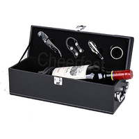 Boîte de transport de vin rouge simple, joli modèle de bouteille, étui fait à la main et accessoires, ensemble de 4 pièces, boîte cadeau, emballage
