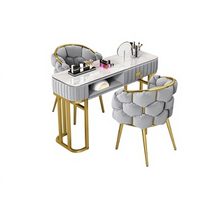 Nuevo Juego de Muebles de Salón de Belleza de Lujo Moderno, Serie Rosa, Verde, Gris y Dorado, Mesa de Manicura, Mesa para Uñas - Product Image 1