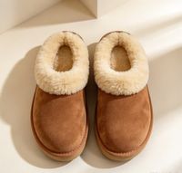 Pantoufles en peau de mouton véritable, fourrure d'agneau naturelle, pantoufles d'hiver chaudes pour l'intérieur, chaussures douces en laine pour la maison
